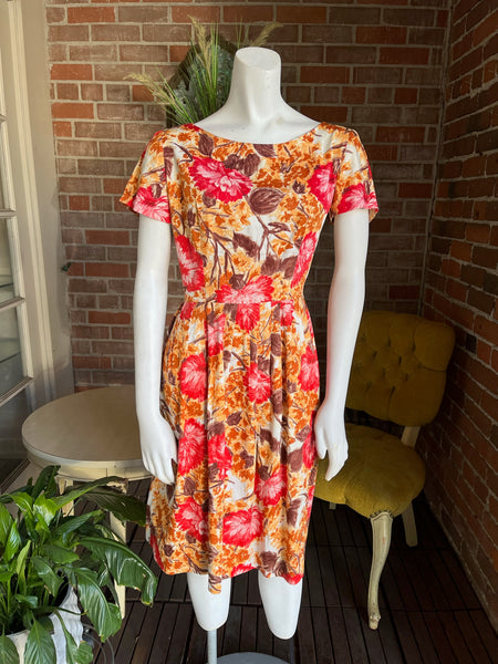 1960s Autumnal Print Cotton Dress