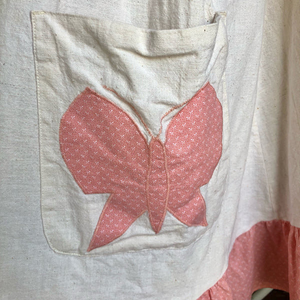 1970s Handmade Butterfly Appliqué Apron Dress
