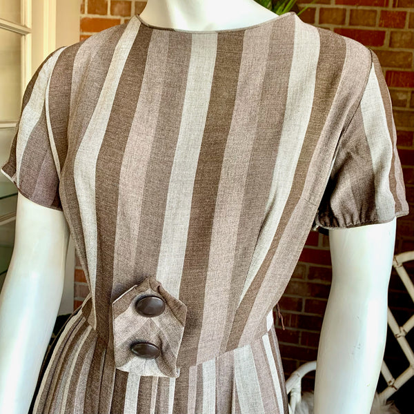 1950s Striped Brown Dress