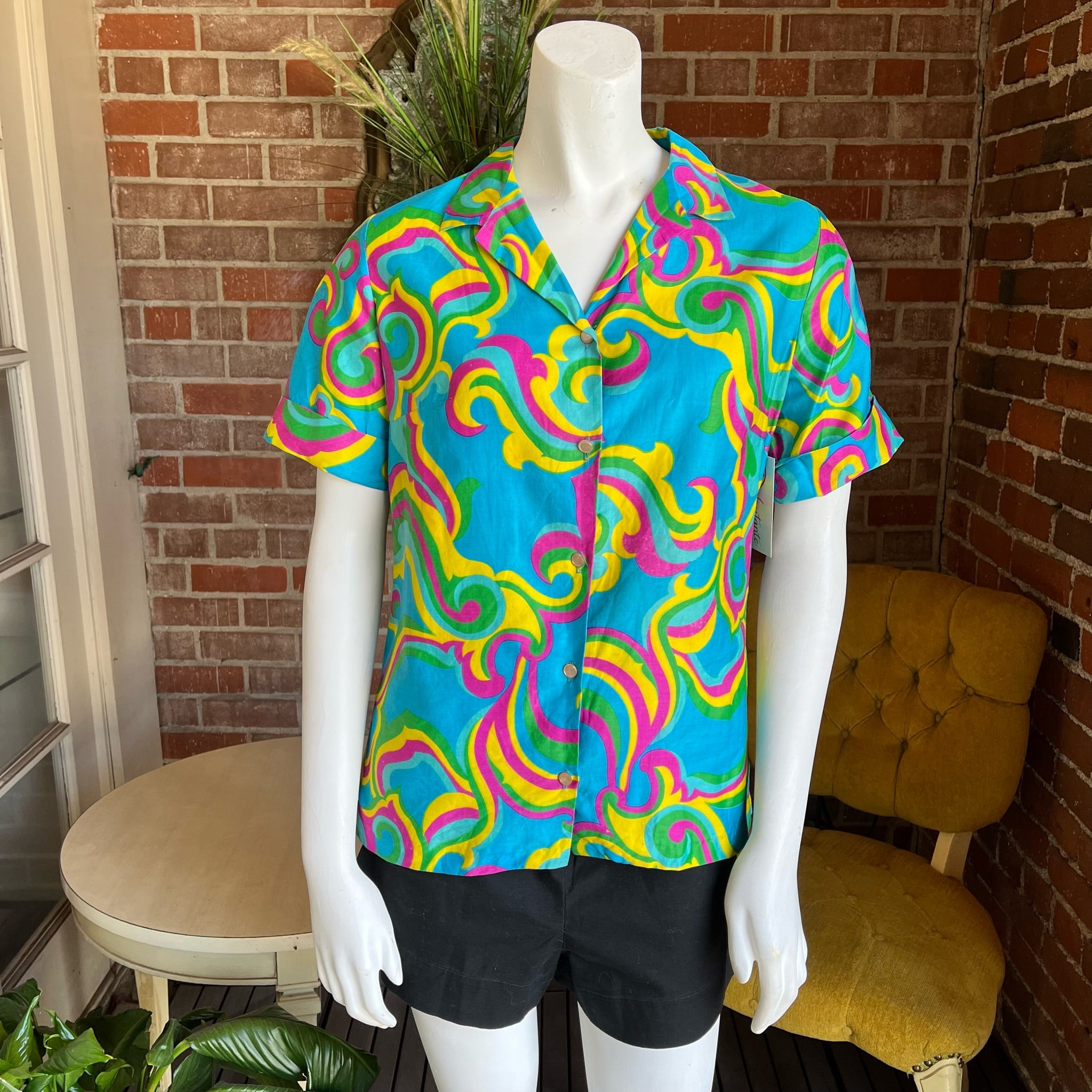 1960s Blue Psychedelic Deadstock Blouse