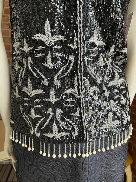1960s Black and Silver Beaded Top