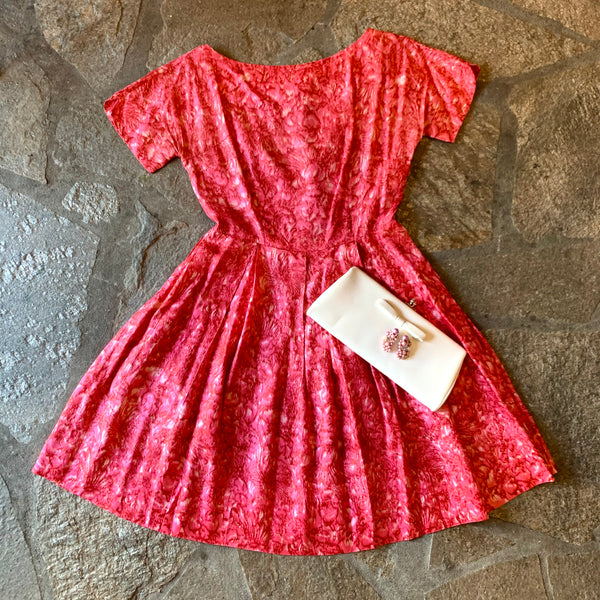 1960s Silk Watercolor Shocking Pink Dress