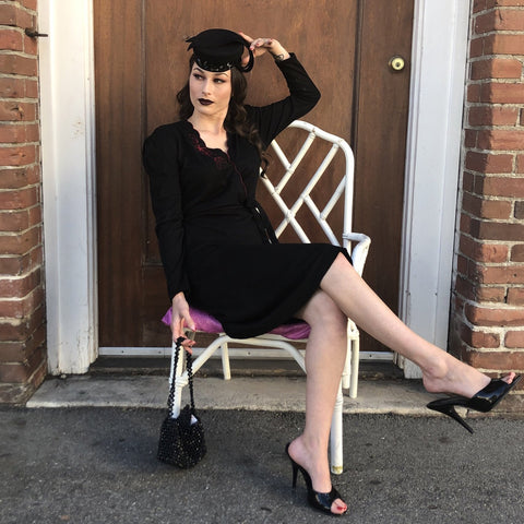 1980s does 1940s  Dress with Wine Embroidery M-XL