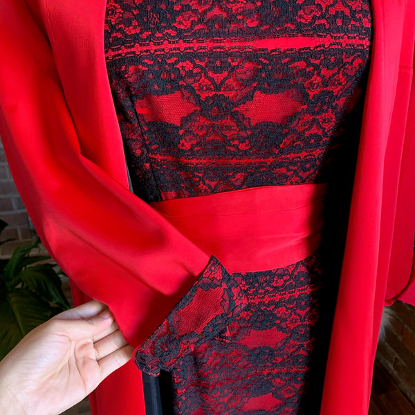 1950s Red & Black Lace Dress and Overcoat