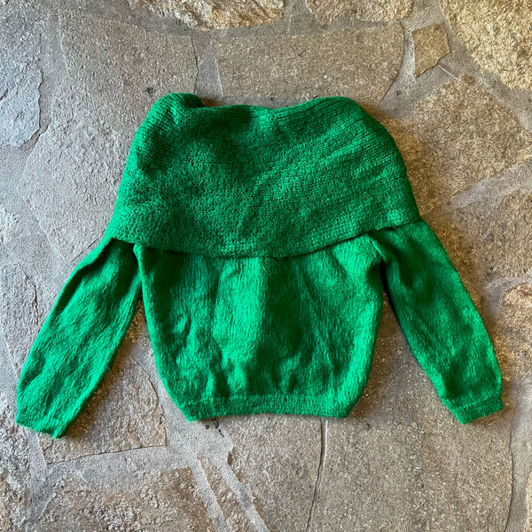 1950s Kelly Green Mohair Shawl Collar Sweater