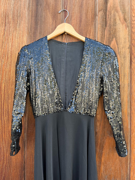 1980s Sequin Black Dress
