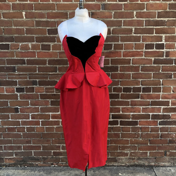 1950s Red Taffeta Peplum Bolero Dress