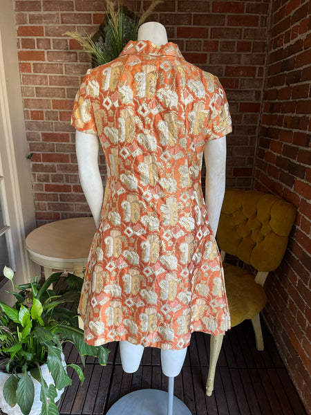 1960s Copper Brocade Lurex Dress