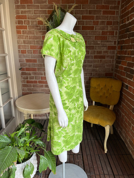1960s Abstract Green Wiggle Dress