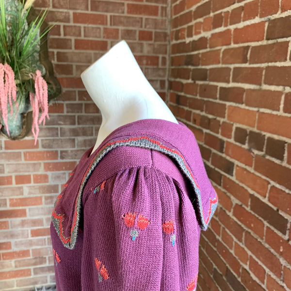 1980s Plum Floral Metallic Sweater