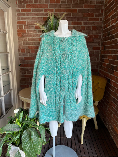 1960s Turquoise Cable Knit Cape