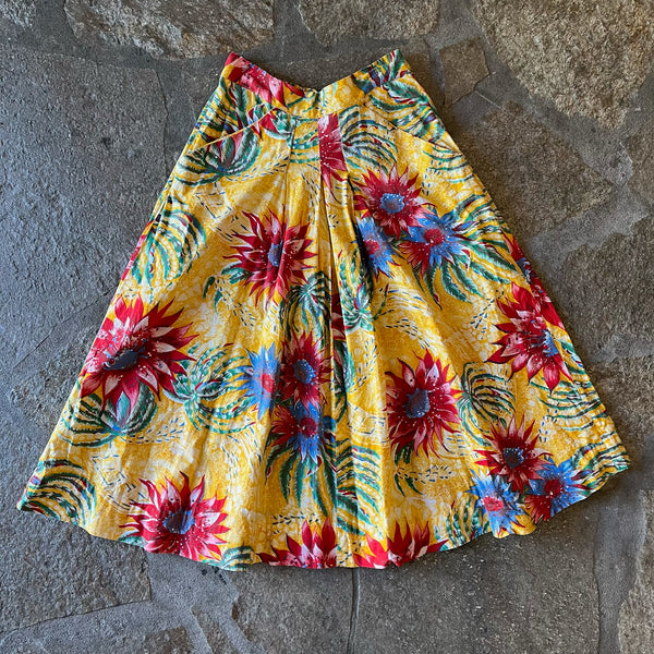 1950s Tropical Flower Print Cotton Skirt