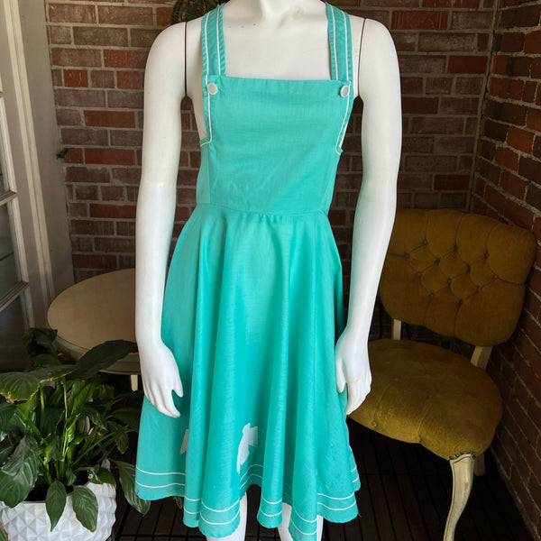 1970s Turquoise Bird Patch Pinafore