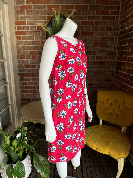 1960s Red Daisy Zipper Dress