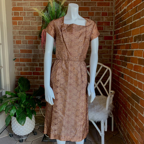 1960s Brown and Cream Floral Dress
