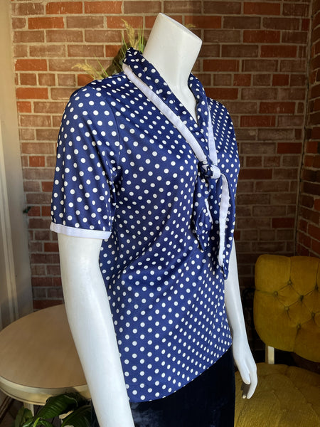 1970s Polka Dot Polyester Blouse