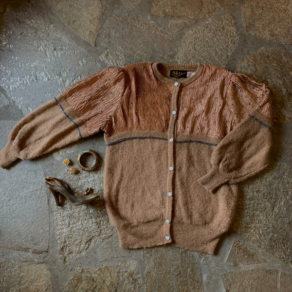 1980s Mohair and Plisse Caramel & Copper Sweater