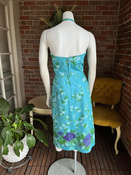 1950s Waltah Clarke Blue Hawaiian Dress