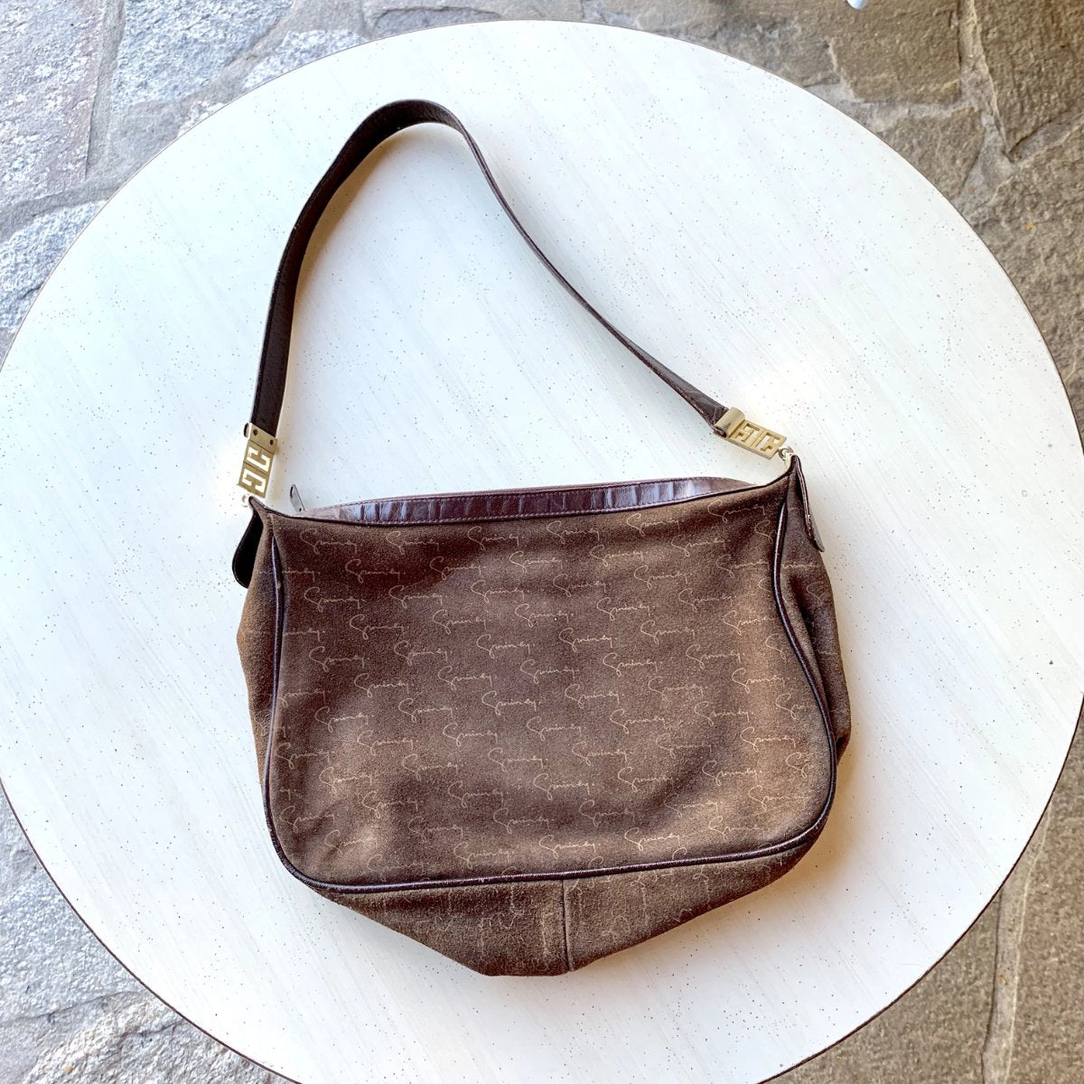 1980's Givenchy Sac Signature Suede Shoulder Bag