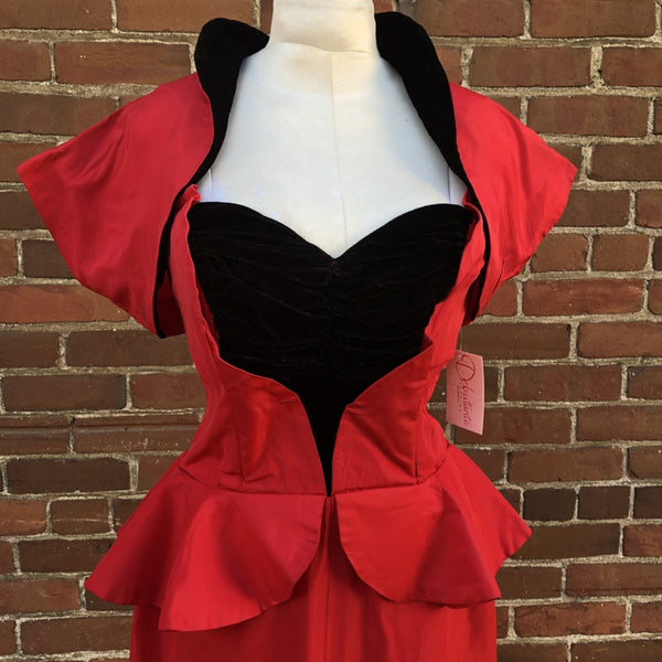 1950s Red Taffeta Peplum Bolero Dress