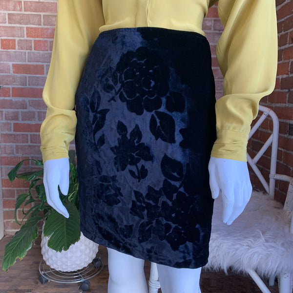 1980s Versace Floral Velvet Mini Skirt
