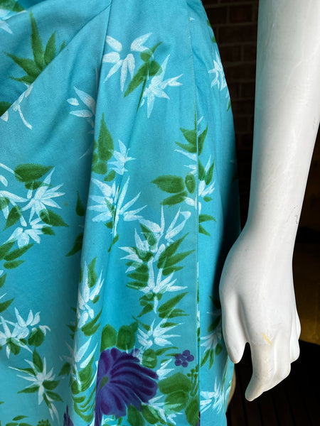 1950s Waltah Clarke Blue Hawaiian Dress