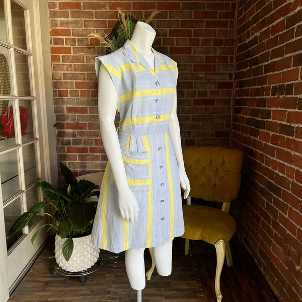 1940s Yellow and Grey Cotton Dress