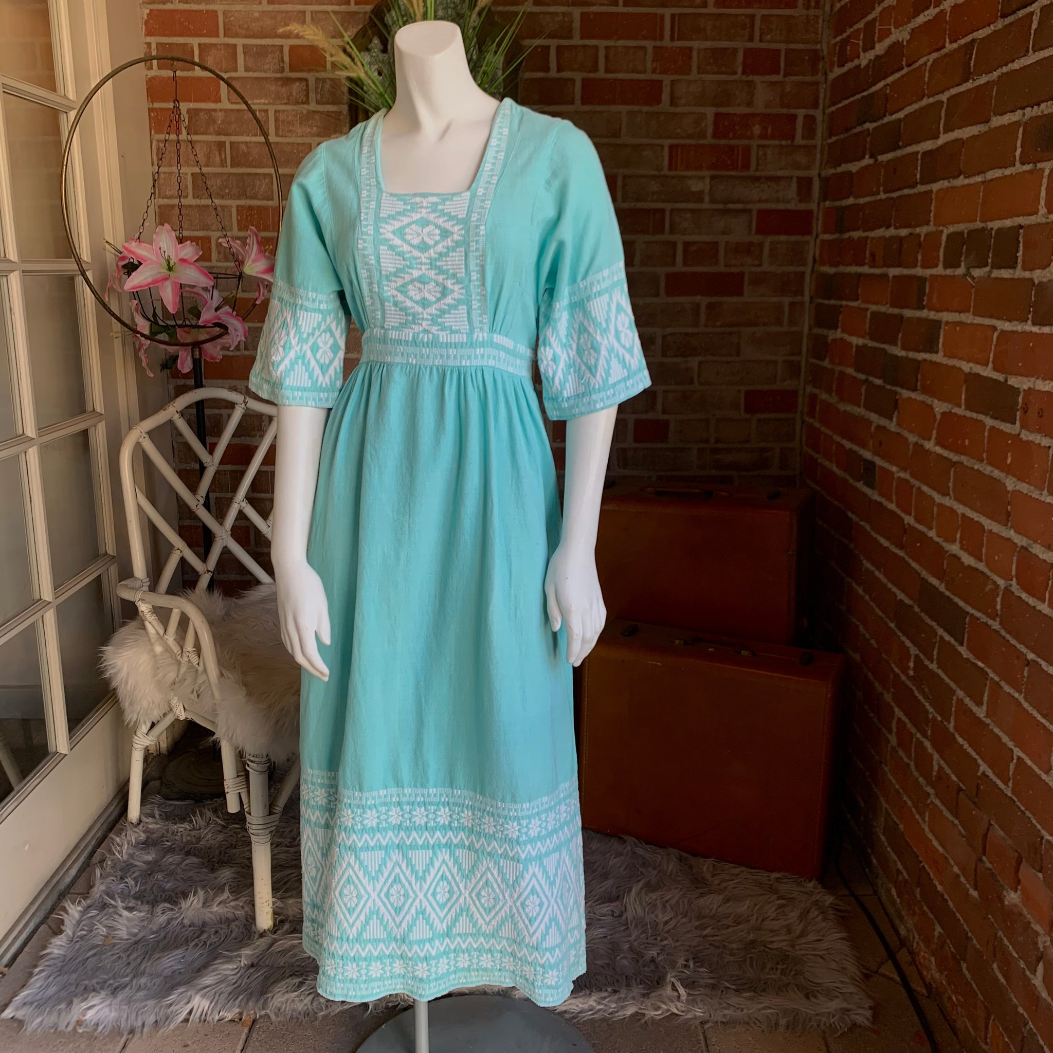 Guatemalan Mint Green Embroidered Dress Guatemalan Mint Green Embroidered Dress