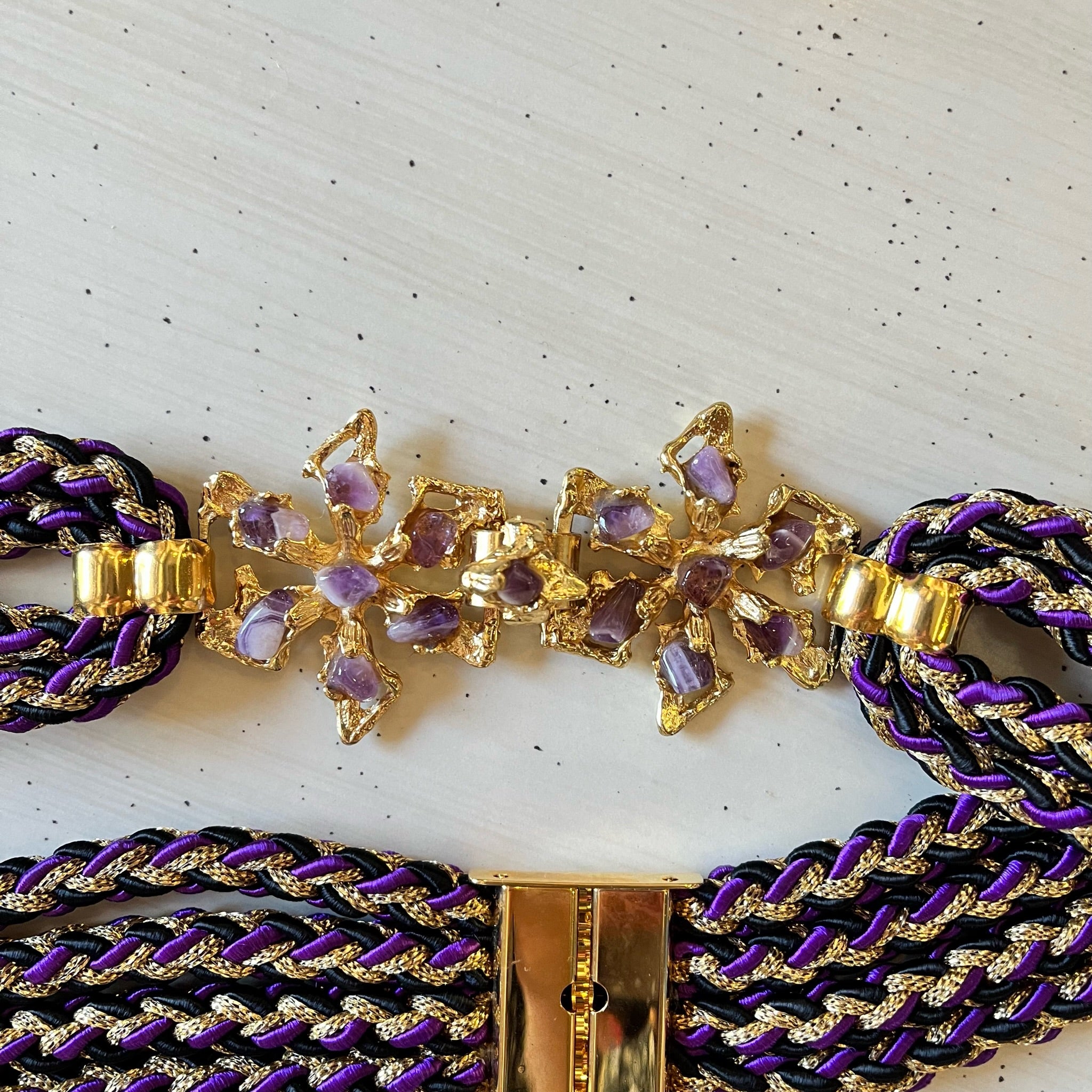 Fancy Nancy Brutalist Raw Amethyst Mixed Metal 80s Belt Buckle Belt Buckle / Cabochon Fun Colors / Lavender Swarovski Crystals main image 2
