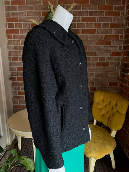 1960s Black Boucle Collared Jacket