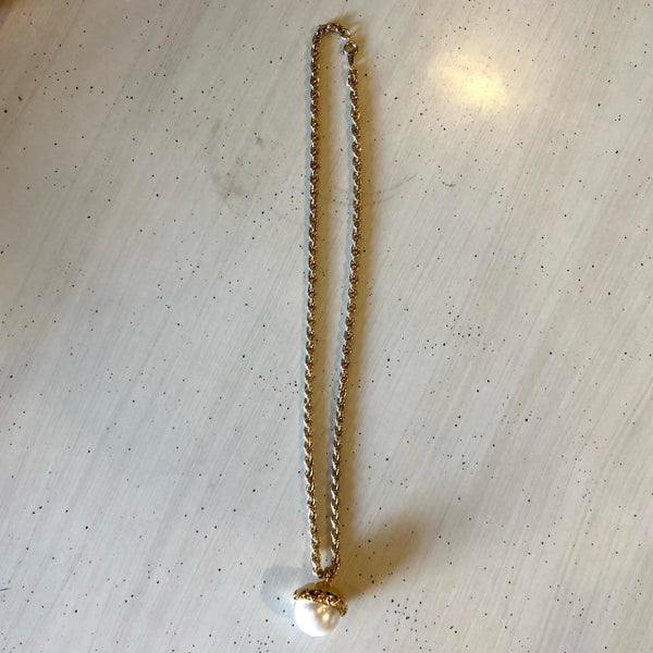 1980s Pearl Drop Gold Chain Necklace