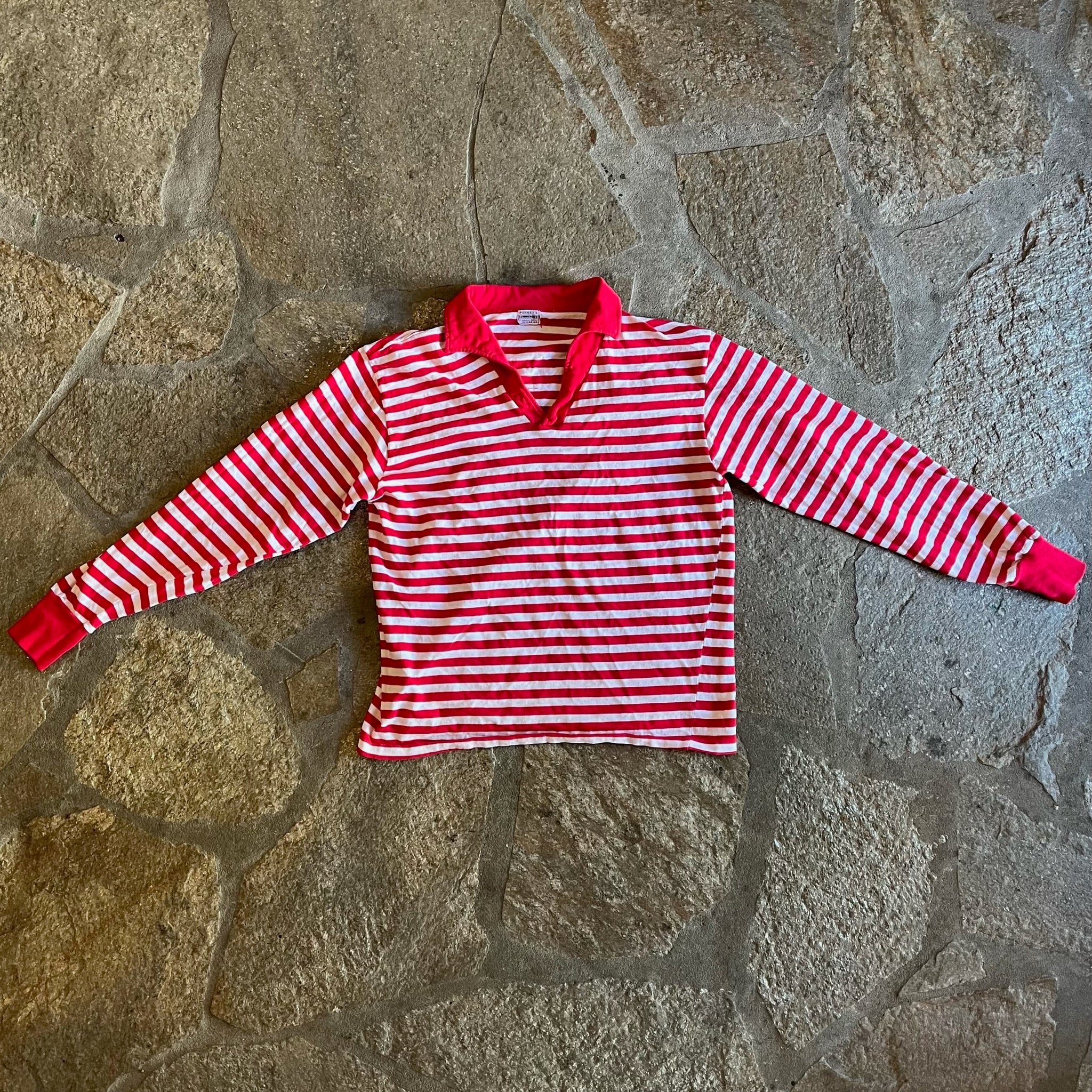 1960s Red and White Striped Pullover Top