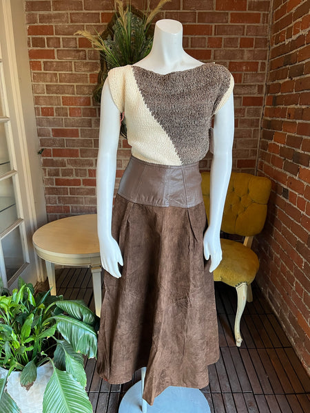 1980s Leather & Suede Italian Skirt
