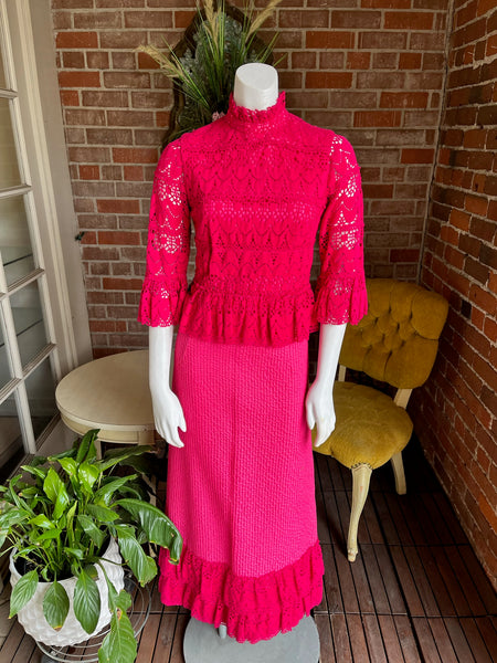 1960s Hot Pink Lace Mexican Dress
