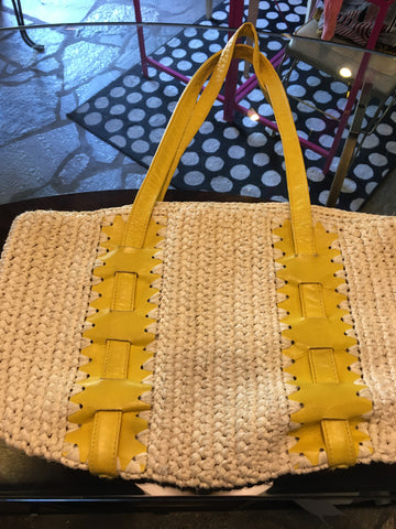 1970s Raffia Yellow Bag