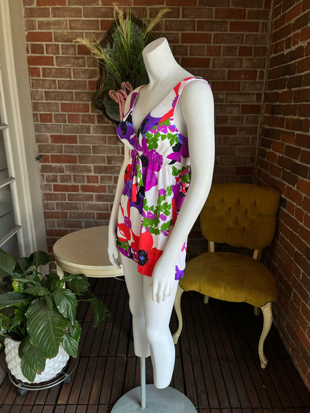 1970s Floral Bathing Suit Dress