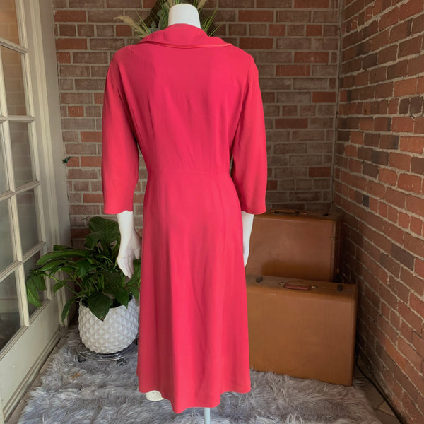 1940s Cranberry Red Rayon Crepe Dress