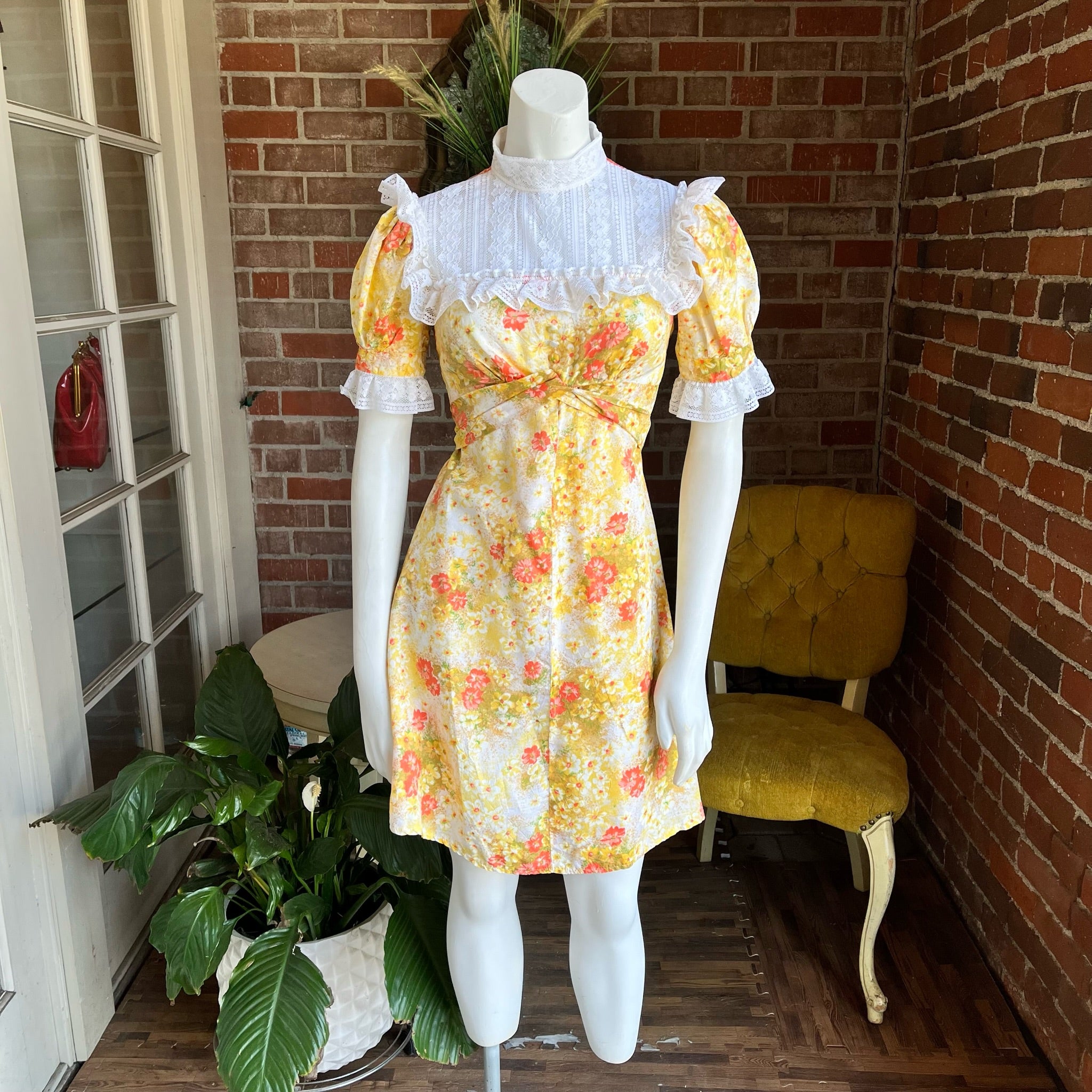 vintage yellow floral dress