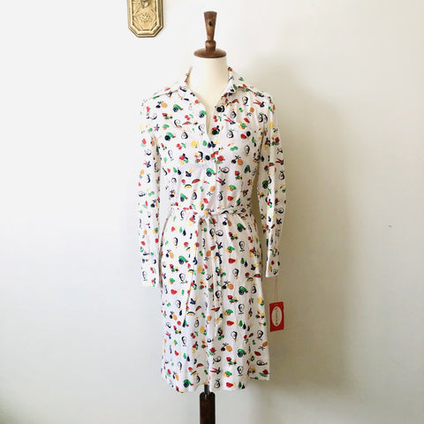 1970s Fruit Print Shirt Dress Deadstock