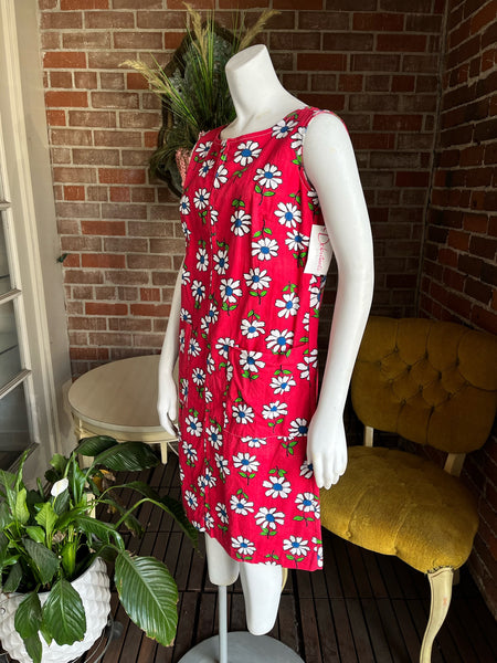 1960s Red Daisy Zipper Dress
