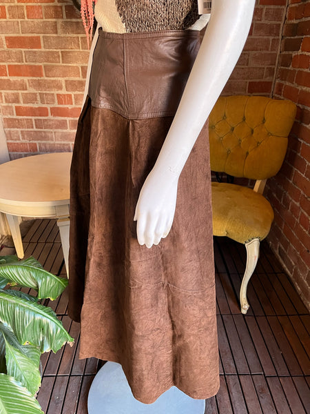 1980s Leather & Suede Italian Skirt