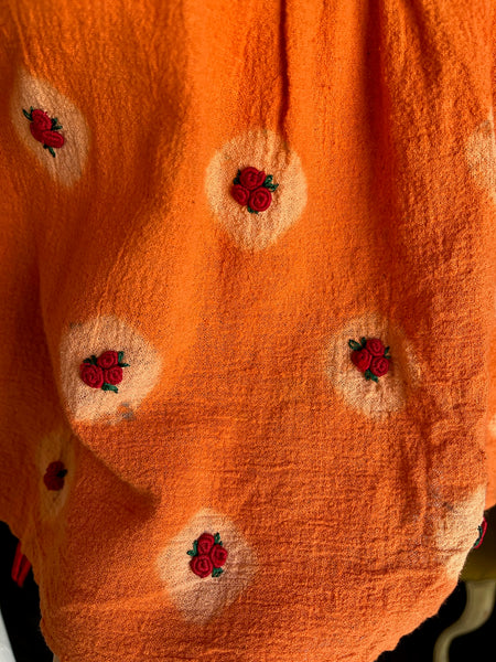 1970s Orange Floral Cotton Cropped Blouse