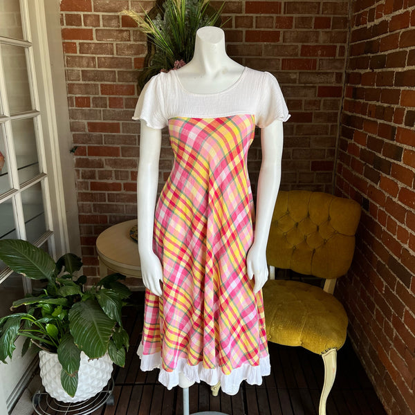 1970s Plaid Linen Dress