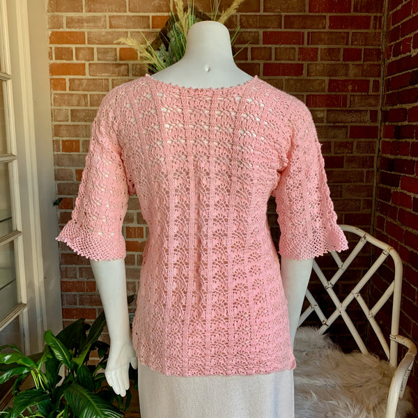 1960s Light Pink Crochet Top