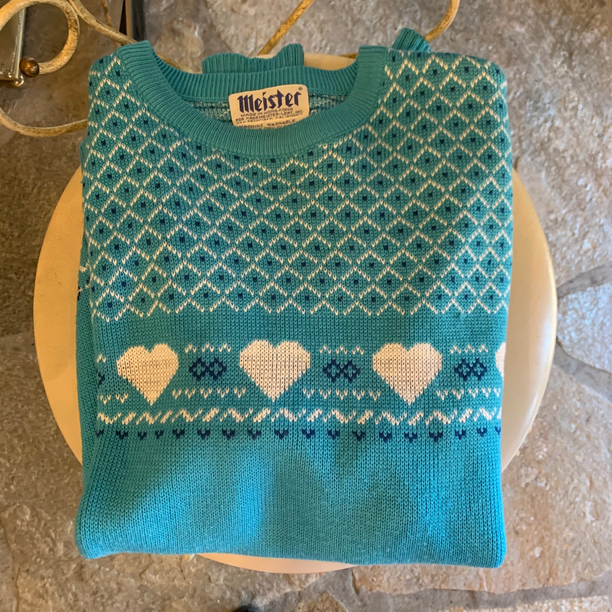 1970s Turquoise Heart Sweater by Meister